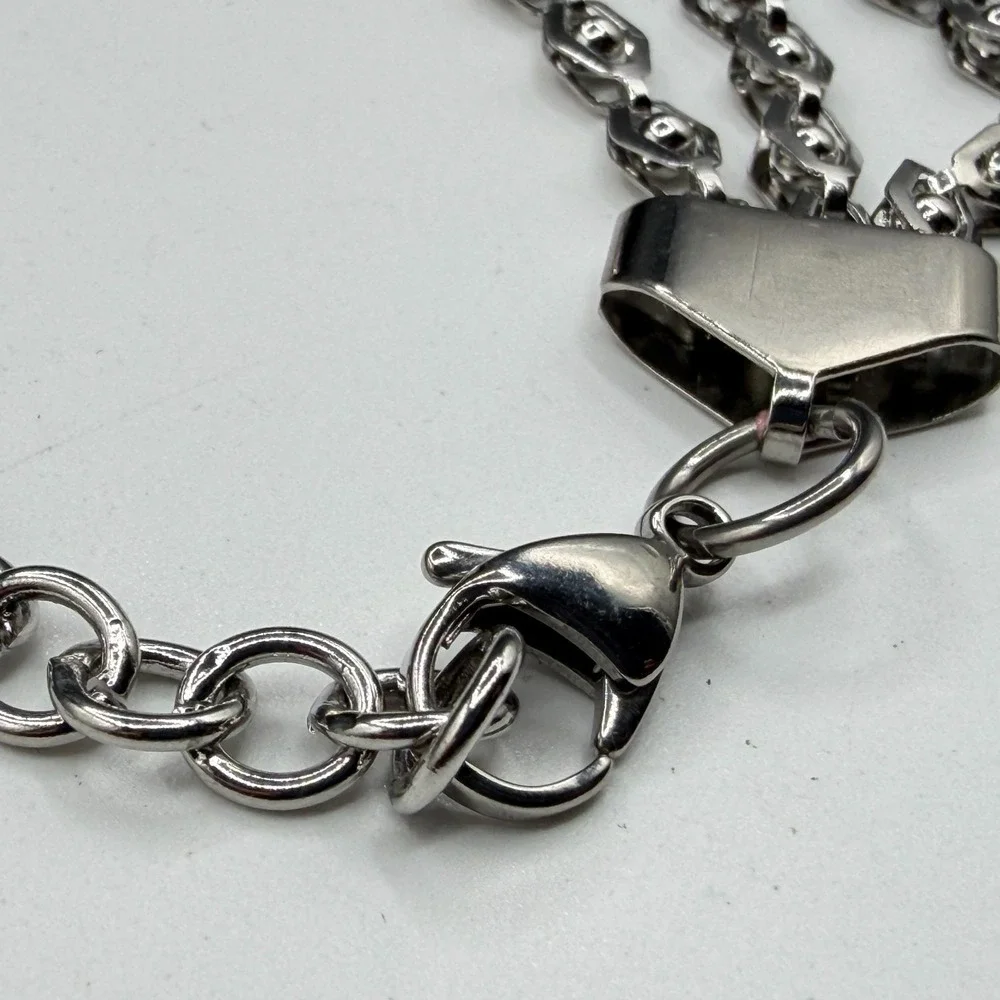 Stainless Steel Geometric Link Necklace Triple Strand Bracelet Set Statement Y2K